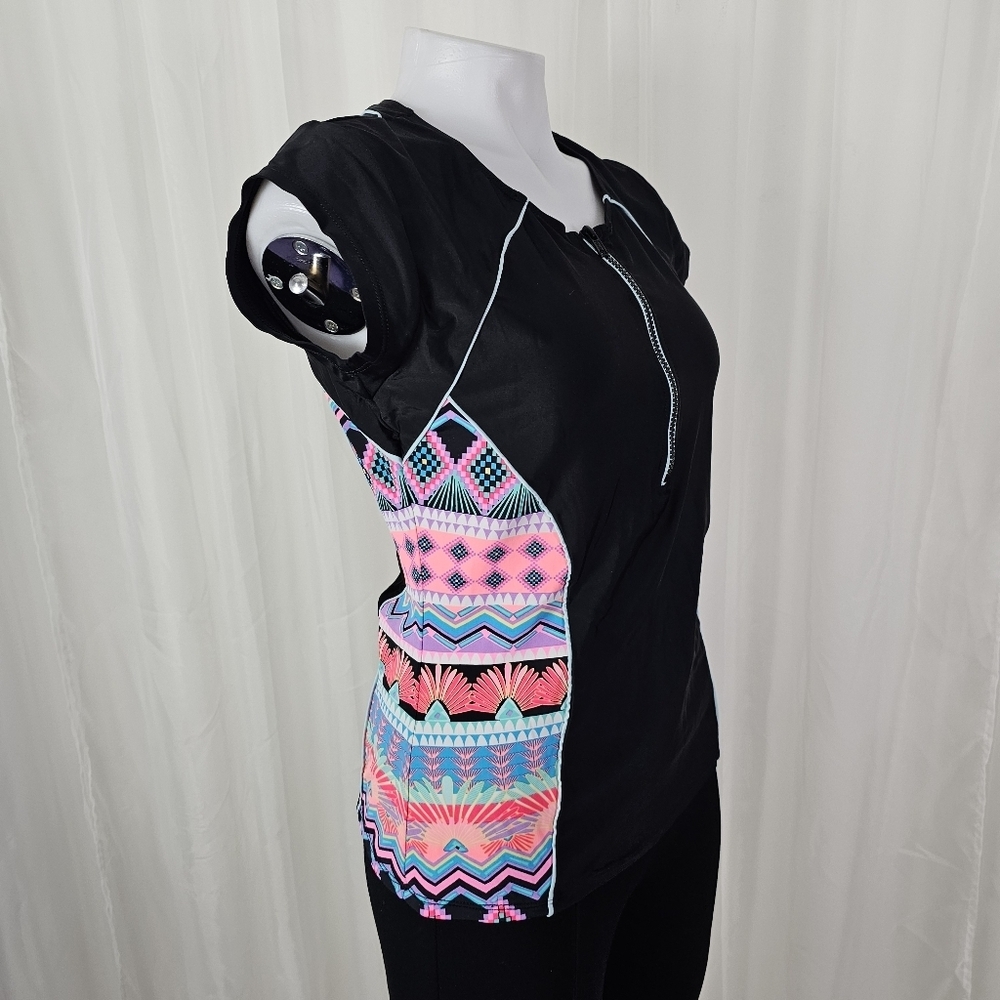 Hobie Swim Wear short sleeve swim shirt rash guard zip neck black bright XL - Picture 4 of 7